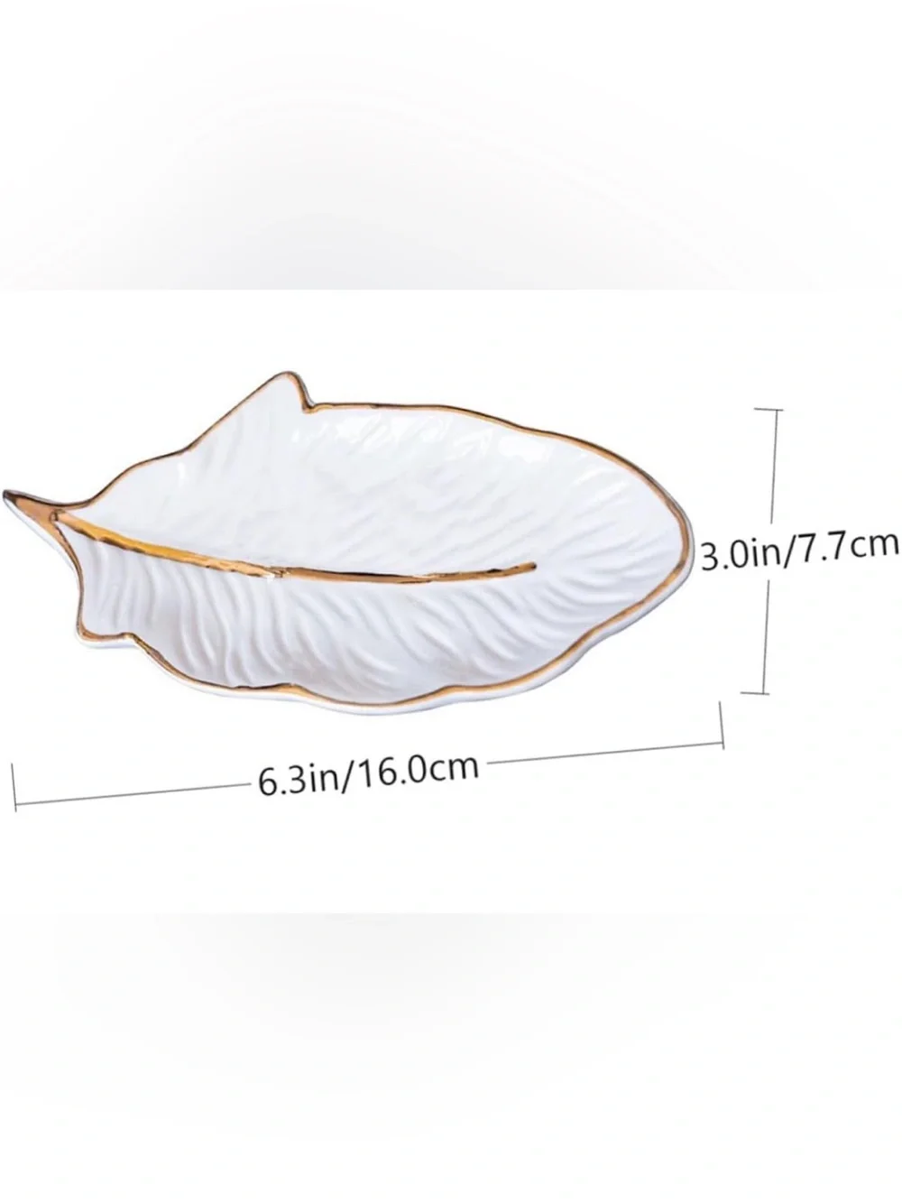 White Ceramic Feather Trinket Dish with Gold Edge. New in box! 8 available